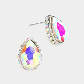 Rhinestone Trimmed Teardrop Stone Evening Stud Earrings