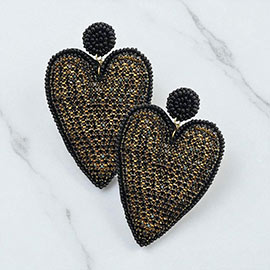 Felt Back Rhinestone Seed Beaded Heart Dangle Earrings