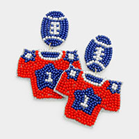 Felt Back Seed Beaded Football Uniform Link Dangle Earrings