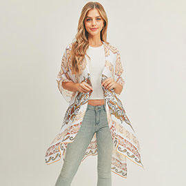 Paisley Print Cover Up Kimono Poncho