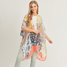 Flower Print Cover Up Kimono Poncho