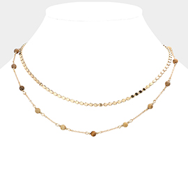 Natural Stone Station Double Layered Necklace