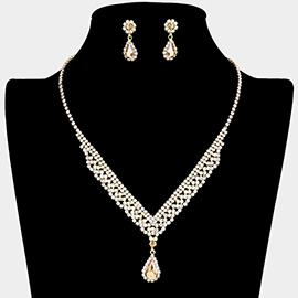 Teardrop Stone Accented Rhinestone Necklace