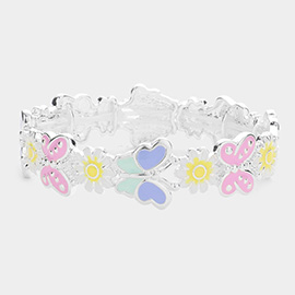 Enamel Butterfly Flower Stretch Bracelet