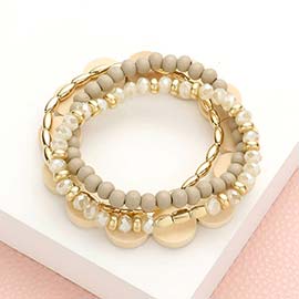 4PCS - Wood Ball Faceted Beaded Stretch Bracelets