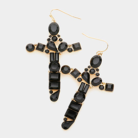 Multi Stone Embellished Cross Dangle Evening Earrings