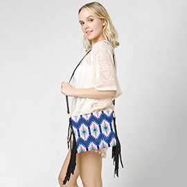 Aztec Print Tassel Wristlet Clutch / Crossbody Bag