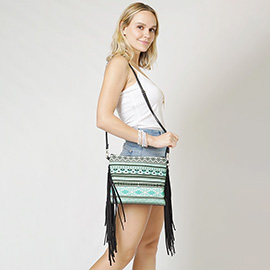 Aztec Print Tassel Wristlet Clutch / Crossbody Bag