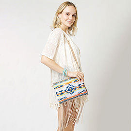 Aztec Print Tassel Wristlet Clutch / Crossbody Bag