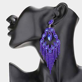 Marquise Stone Accented Rhinestone Fringe Dangle Evening Earrings