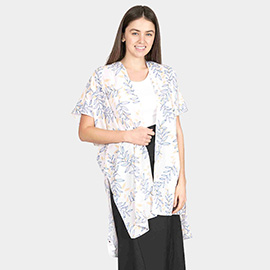 Leaf Patterned Cover Up Kimono Poncho