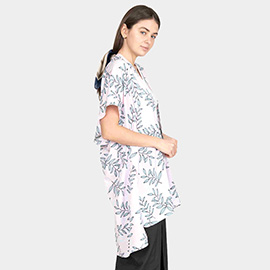 Leaf Patterned Cover Up Kimono Poncho