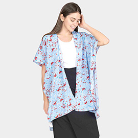 Butterfly Flower Patterned Cover Up Kimono Poncho