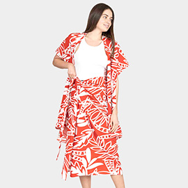 Leaf Patterned Cover Up Kimono Poncho