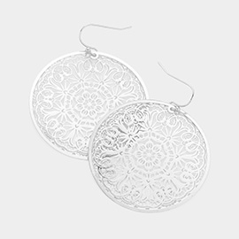 Filigree Brass Metal Round Dangle Earrings