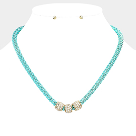 Rhinestone Embellished Triple Ring Accented Necklace