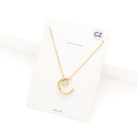 CZ Embellished Star Crescent Moon Pendant Necklace