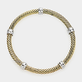 Gold Ring Pointed Twisted Metal Stretch Bracelet