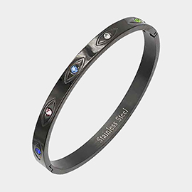 Rhinestone Centered Evil Eye Stainless Steel Bangle Evening Bracelet