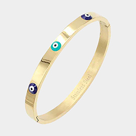 Triple Evil Eye Stainless Steel Bangle Bracelet