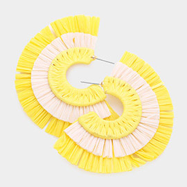 Two Tone Raffia Half Round Earrings