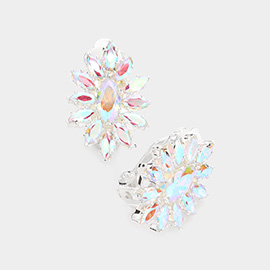 Marquise Stone Cluster Clip On Evening Earrings