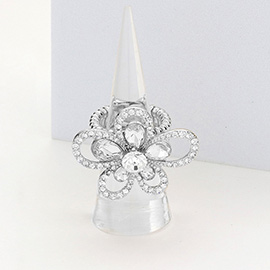 Multi Stone Embellished Flower Stretch Ring