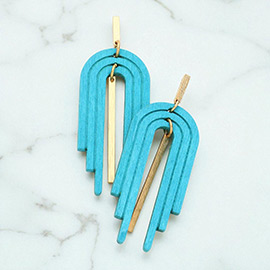 Curved Wood Metal Bar Link Dangle Earrings