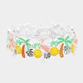 Enamel Palm Tree Flamingo Pineapple Tropical Leaf Stretch Bracelet