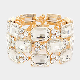 Emerald Cut Stone Accented Evening Stretch Bracelet