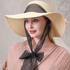 Mesh Ribbon Floppy Straw Sun Hat