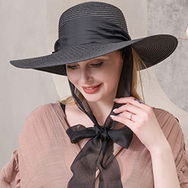 Mesh Ribbon Floppy Straw Sun Hat