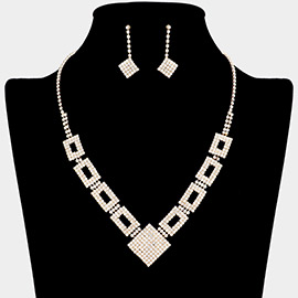 Rhinestone Pave Square Open Rectangle Necklace