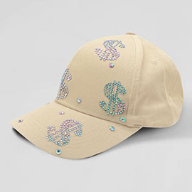 Bling Dollar Sign Patterned Baseball Cap