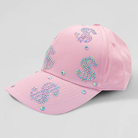 Bling Dollar Sign Patterned Baseball Cap