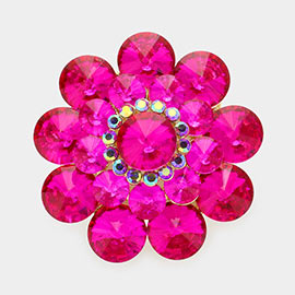 Round Crystal Flower Pin Brooch