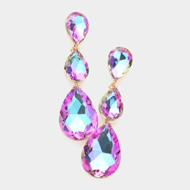 Triple Glass Crystal Teardrop Evening Earrings