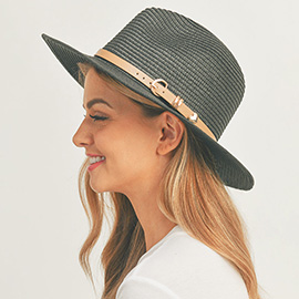 Faux Leather Band Straw Panama Sun Hat