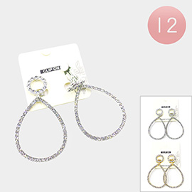 12Pairs - Rhinestone Pave Open Teardrop Link Dangle Clip on Earrings