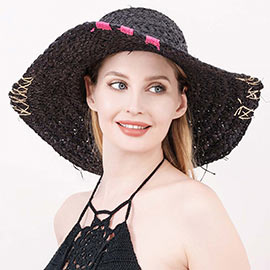 Color Edged Straw Floppy Sun Hat