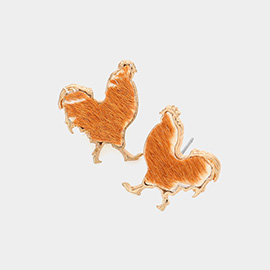 Genuine Leather Calf Animal Patterned Rooster Stud Earrings