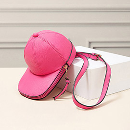 Solid Faux Leather Baseball Cap Crossbody Bag