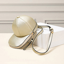 Solid Faux Leather Baseball Cap Crossbody Bag