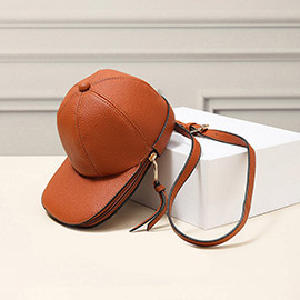 Solid Faux Leather Baseball Cap Crossbody Bag