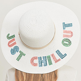 Just Chill Out Sequin Message Straw Panama Sun Hat