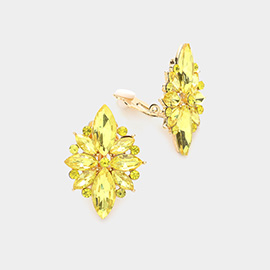 Marquise Round Stone Cluster Clip on Evening Earrings