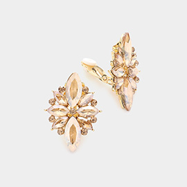 Marquise Round Stone Cluster Clip on Evening Earrings