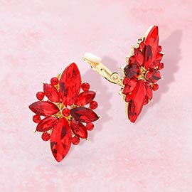 Marquise Round Stone Cluster Clip on Evening Earrings