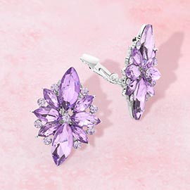 Marquise Round Stone Cluster Clip on Evening Earrings