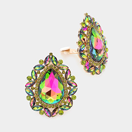 Teardrop Stone Accented Clip on Evening Earrings